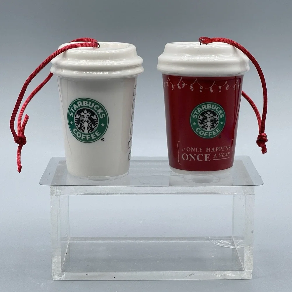 Starbucks Ornament Ceramic Cup‎ Set of 2 Christmas Festive 2005 Vintage